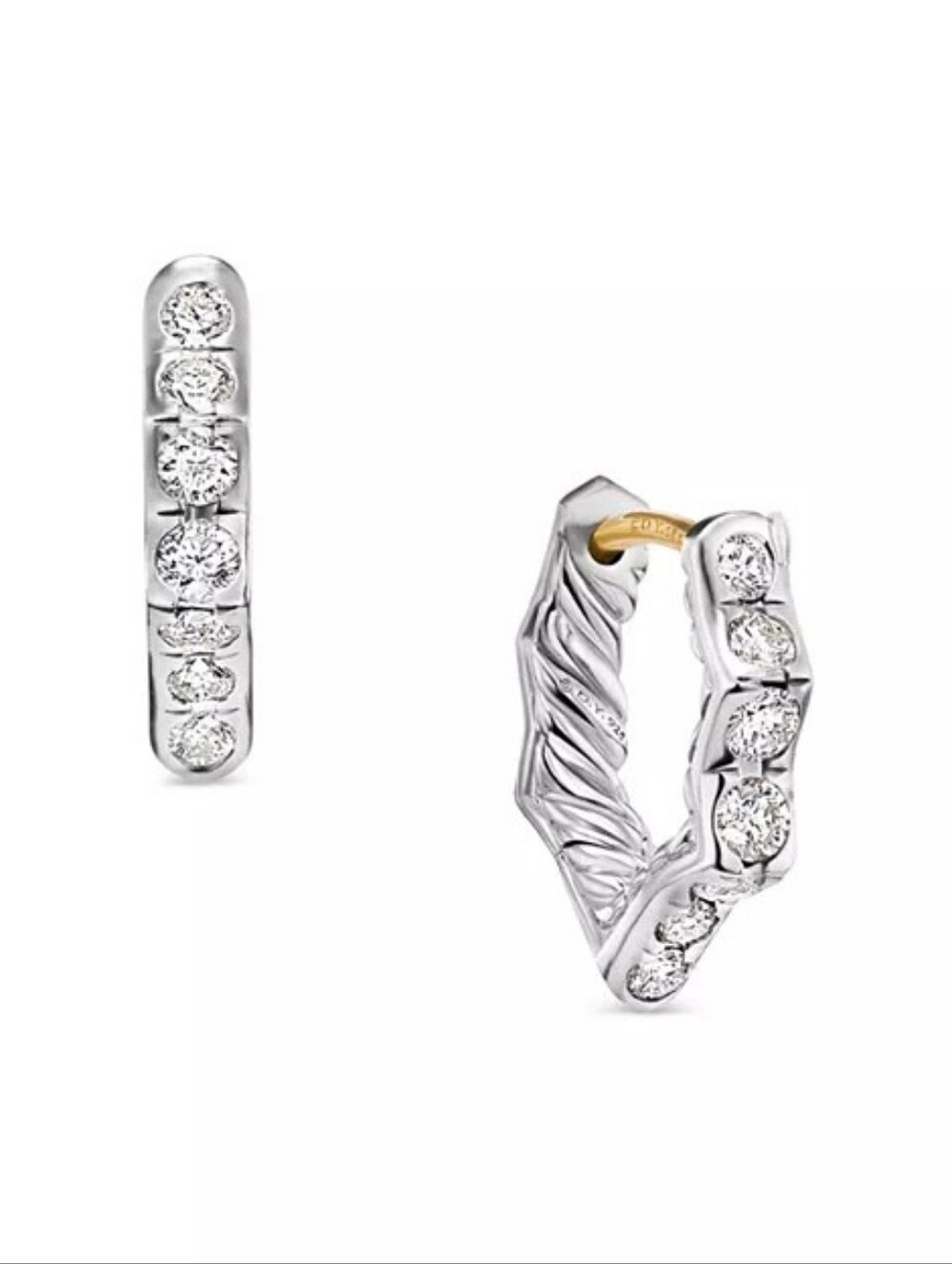 David Yurman Earrings Zig Zag 925 Diamond Stax Huggie Hoops